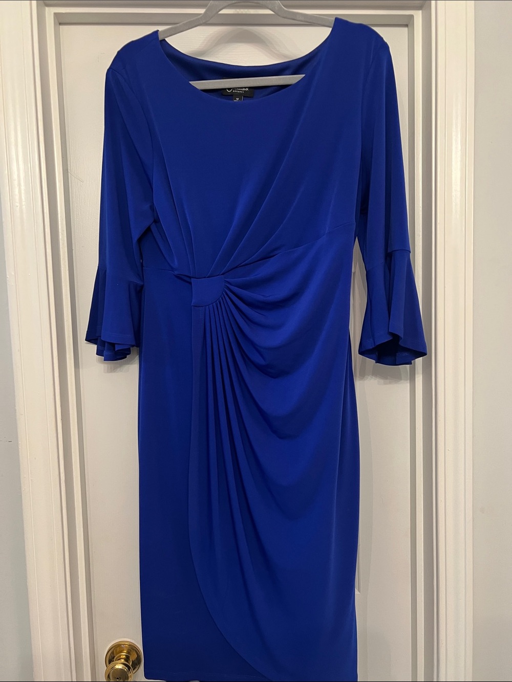 connected apparel Cobalt Blue Draped Midi Dress